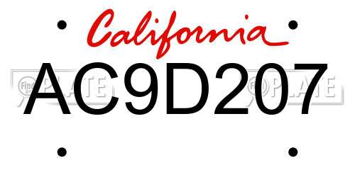 AC9D207 California License Plate