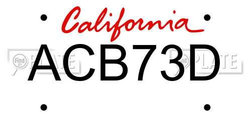 ACB73D California License Plate
