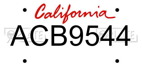 ACB9544 California License Plate