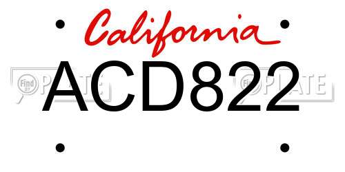 ACD822 California License Plate