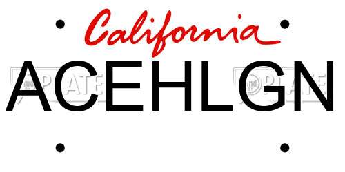 ACEHLGN California License Plate