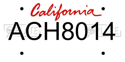 ACH8014 California License Plate