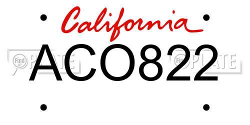 ACO822 California License Plate