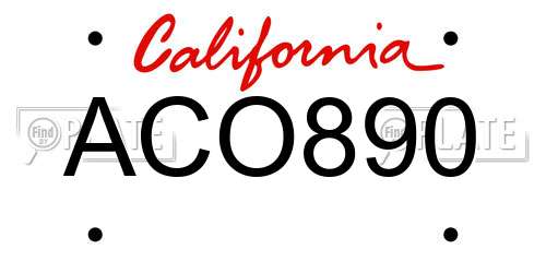 ACO890 California License Plate