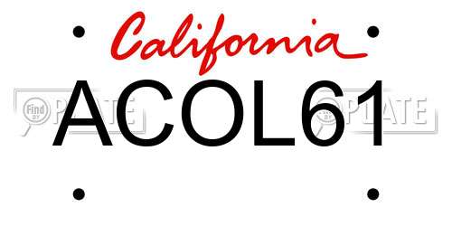 ACOL61 California License Plate