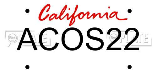 ACOS22 California License Plate