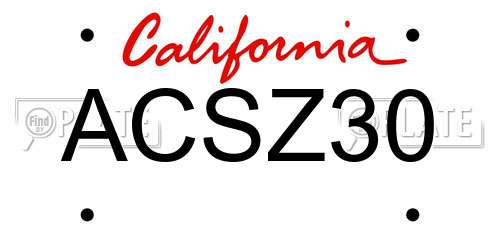 ACSZ30 California License Plate