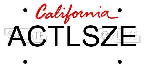 ACTLSZE California License Plate
