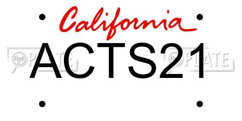 ACTS21 California License Plate