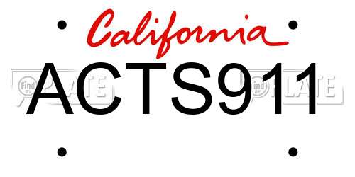 ACTS911 California License Plate