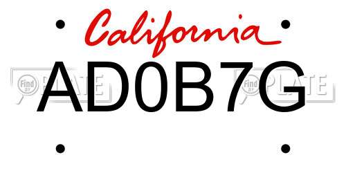 AD0B7G California License Plate