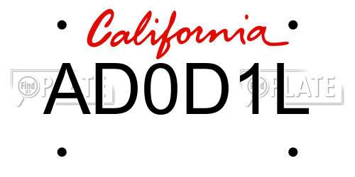 AD0D1L California License Plate