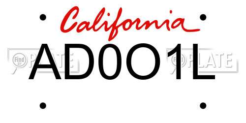 AD0O1L California License Plate
