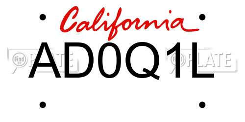 AD0Q1L California License Plate
