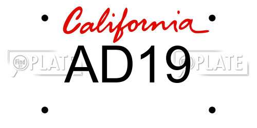AD19 California License Plate