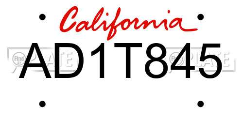 AD1T845 California License Plate