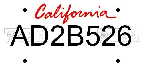 AD2B526 California License Plate