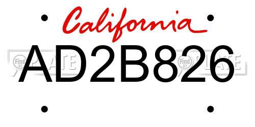 AD2B826 California License Plate