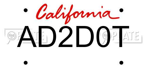 AD2D0T California License Plate