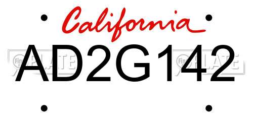 AD2G142 California License Plate