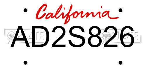 AD2S826 California License Plate