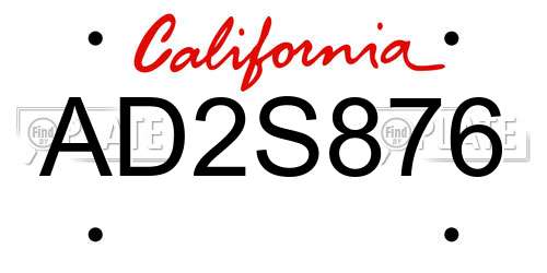 AD2S876 California License Plate