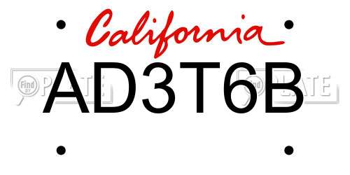 AD3T6B California License Plate
