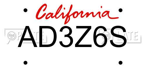 AD3Z6S California License Plate