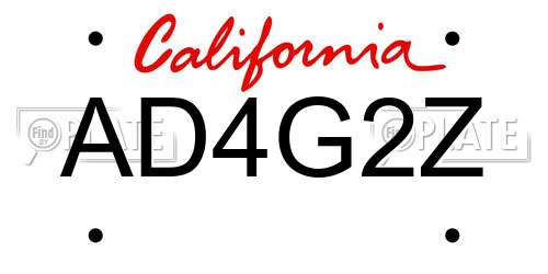 AD4G2Z California License Plate