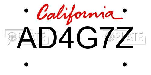 AD4G7Z California License Plate
