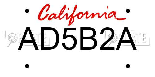 AD5B2A California License Plate