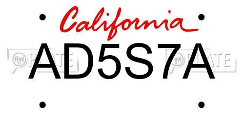AD5S7A California License Plate