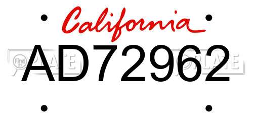 AD72962 California License Plate