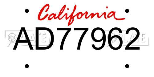 AD77962 California License Plate