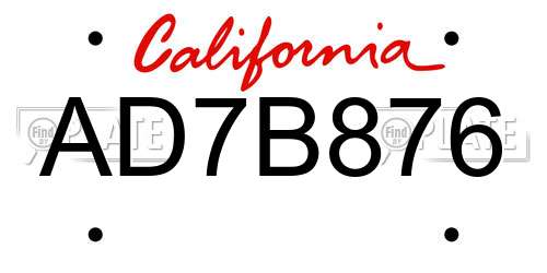 AD7B876 California License Plate