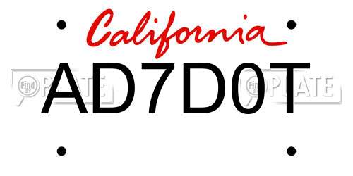AD7D0T California License Plate