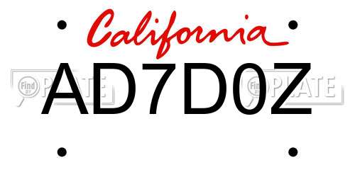 AD7D0Z California License Plate