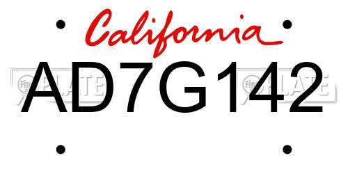 AD7G142 California License Plate