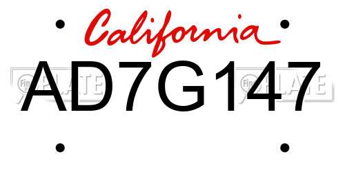 AD7G147 California License Plate