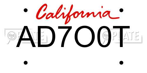 AD7O0T California License Plate