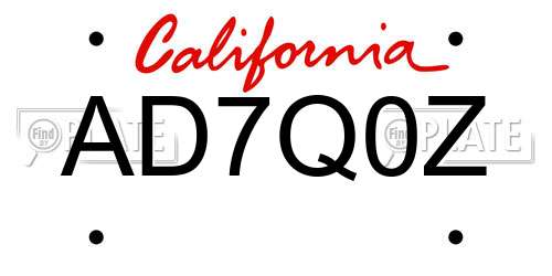 AD7Q0Z California License Plate