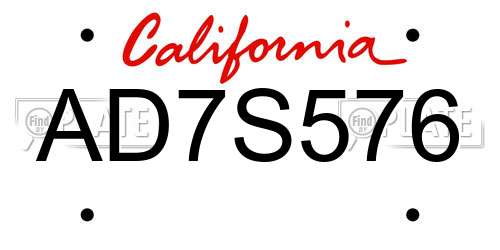 AD7S576 California License Plate