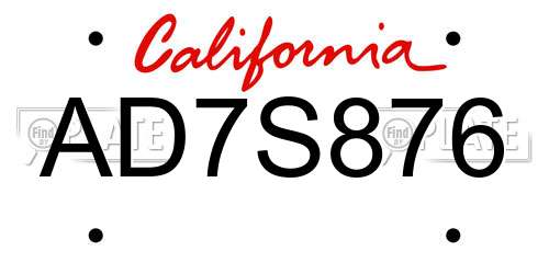 AD7S876 California License Plate