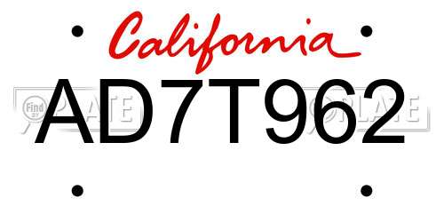AD7T962 California License Plate