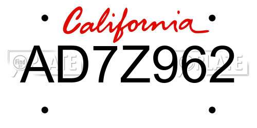 AD7Z962 California License Plate