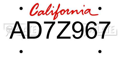 AD7Z967 California License Plate