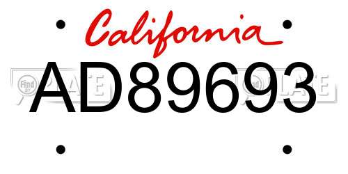 AD89693 California License Plate