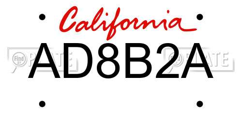 AD8B2A California License Plate