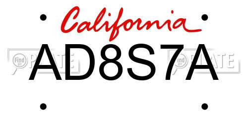 AD8S7A California License Plate