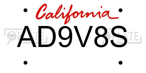 AD9V8S California License Plate